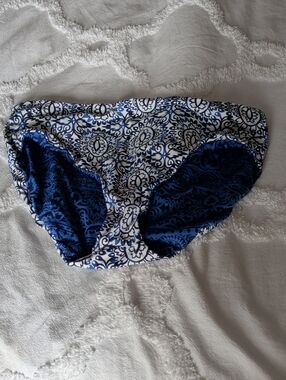 Blue & White Printed Swim Bottoms